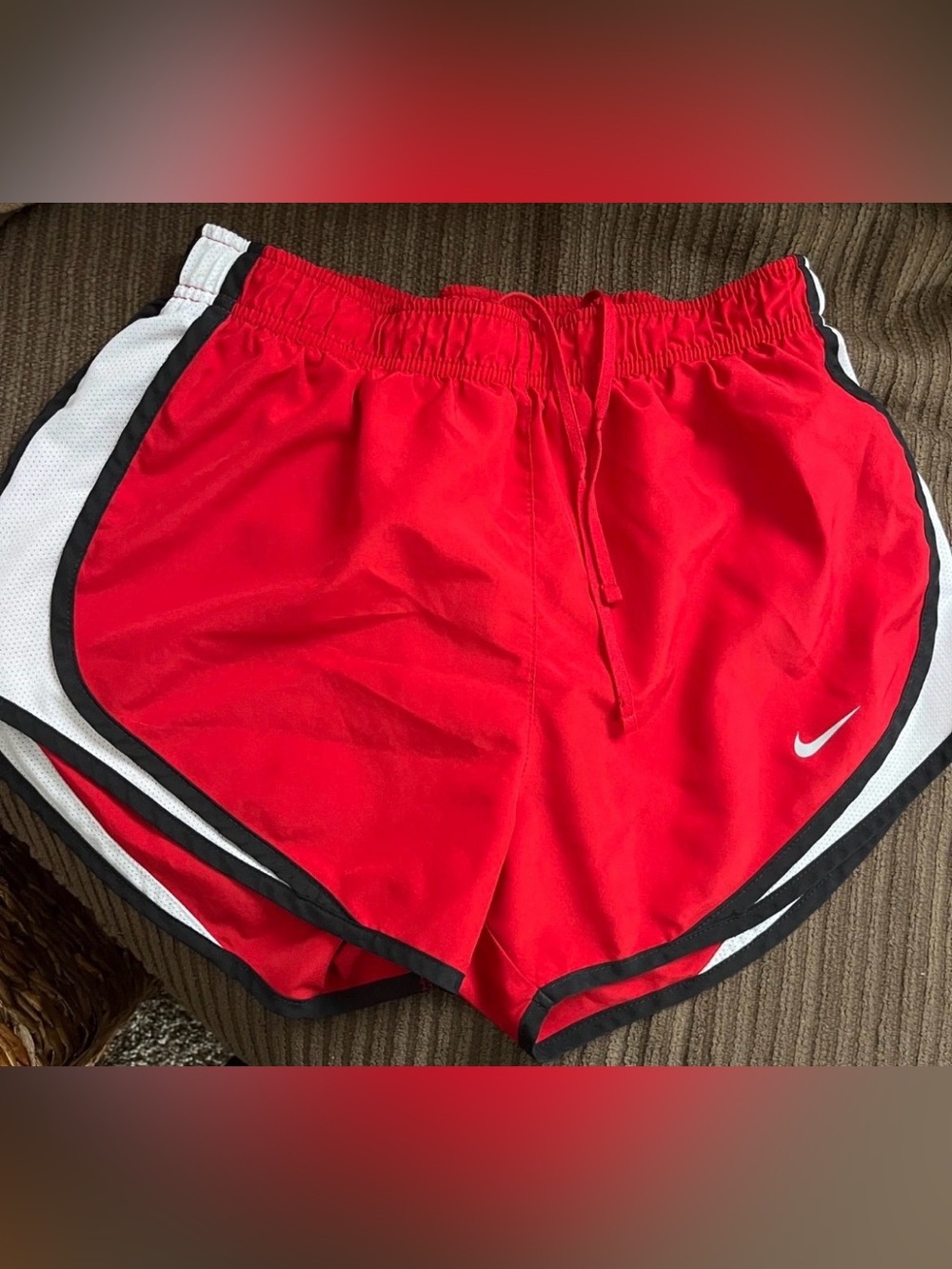 nike womens size adult small red black and white shorts